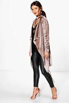 Boohoo Ruby Velvet Waterfall Belted Jacket
