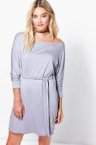 Boohoo Jenny Knot Front Slash Neck Shift Dress Grey