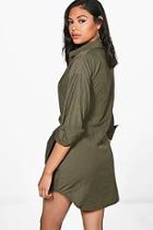 Boohoo Maddison Tie Front Shirt Dress