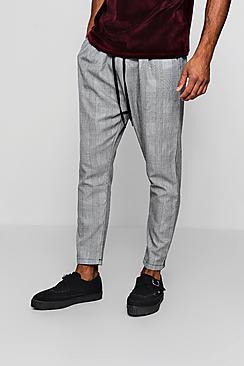 Boohoo Woven Checked Jogger With Yellow Stripe