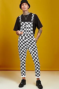 Boohoo Slim Fit Checkerboard Print Overalls