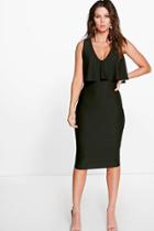 Boohoo Emiko Plunge Neck Double Layer Midi Dress Black