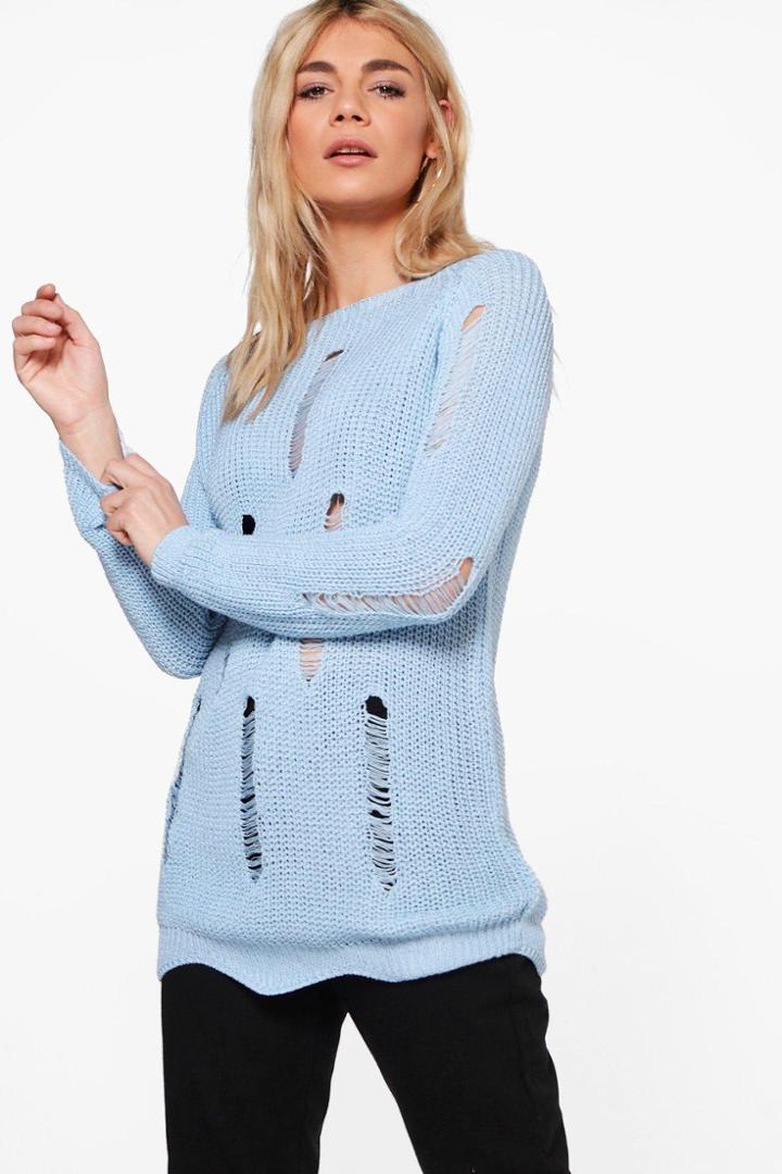 Boohoo Ruby Distressed Jumper Bluebell
