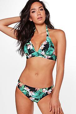 Boohoo Malibu Tropical Flower Enhance Triangle Bikini