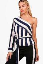 Boohoo Beth One Shoulder Stripe Tie Top