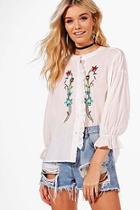 Boohoo Maisie Embroidered Ruffle Shirt