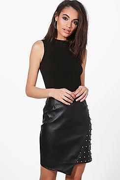 Boohoo Aurora Asymetric Leather Look Mini Skirt