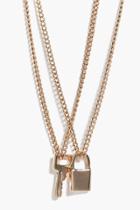 Boohoo Lily Padlock & Key Layered Necklace Gold