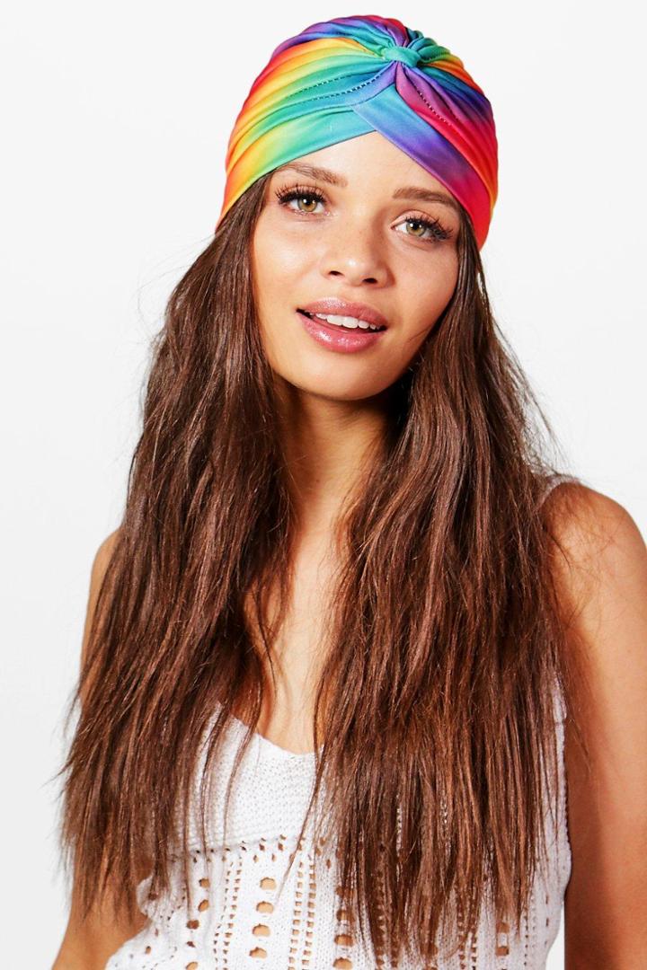 Boohoo Sophie Rainbow Print Turban Multi