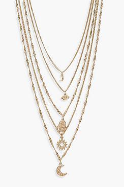 Boohoo Cosmic Charm Multi Layered Necklace