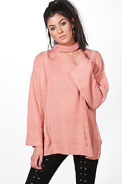 Boohoo Ava Distressed Choker Jumper