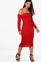 Boohoo Charlotte Cold Shoulder Frill Midi Dress