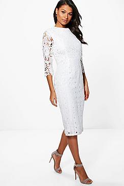 Boohoo Boutique Kiki Lace 3/4 Sleeve Midi Dress