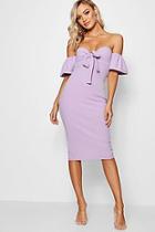 Boohoo Tie Front Off The Shoulder Midi Dress