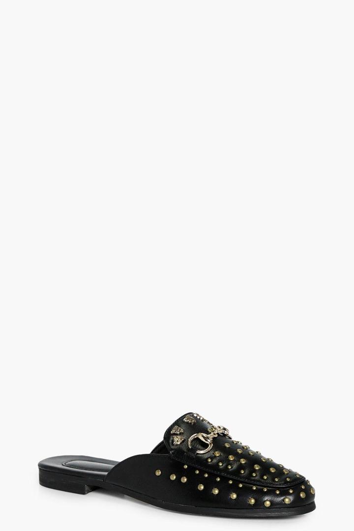 Boohoo Maisie Heavy Stud Loafer Mule Black