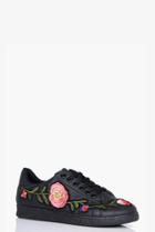 Boohoo Charlotte Floral Embroidered Trainer Black