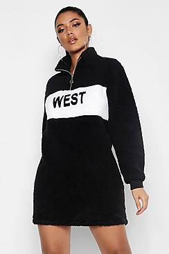 Boohoo West Zip High Neck Borg Sweat Dress