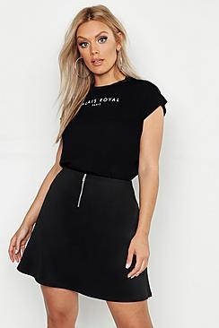 Boohoo Plus Scuba Zip Detail Skater Skirt