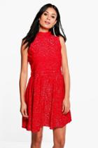 Boohoo Camelia Sparkle High Neck Midi Dress Red