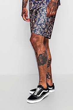 Boohoo Baroque Print Mid Length Shorts
