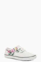 Boohoo Grace Floral Panel Lace Up Pump White