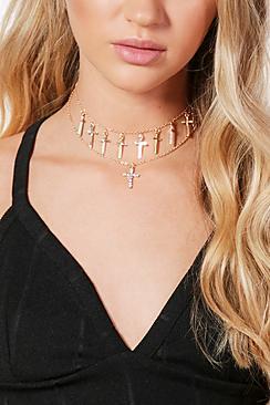 Boohoo Elise Layered Cross Choker Necklace