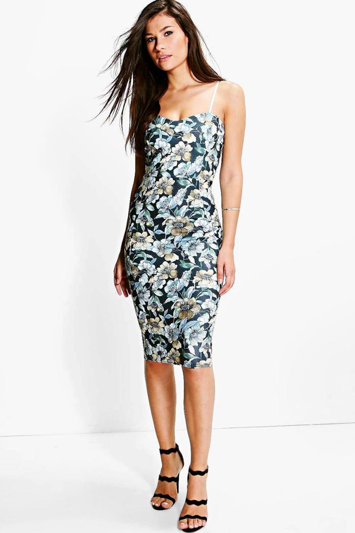 Boohoo Naomi Sweetheart Neck Floral Midi Dress Multi