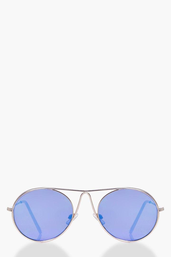 Boohoo Mollie Metal Frame Revo Round Sunglasses Gold
