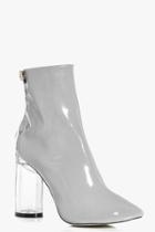 Boohoo Victoria Clear Patent Shoe Boot Grey
