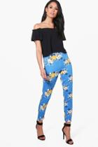 Boohoo Zahida Oriental Floral Stretch Skinny Trousers Cobalt