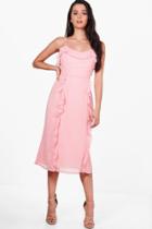 Boohoo Orlaith Chiffon Strappy Ruffle Midi Dress Pink