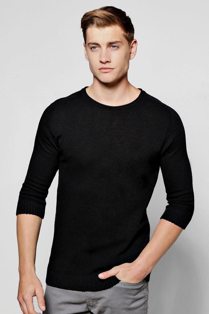 Boohoo 3/4 Raglan Sleeve Knitted Jumper Black
