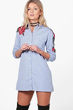 Boohoo Petite Kaitlin Applique Stripe Shirt Dress