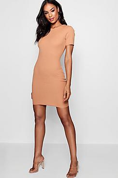 Boohoo Crew Neck Rib Knit Bodycon Dress