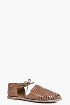 Boohoo Violet Leather Woven Flat With Ankle Tie Tan