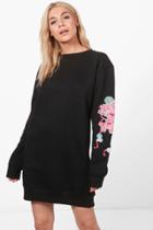 Boohoo Rosie Oriental Embroidered Sweat Dress Black