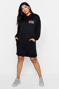 Boohoo Plus Space Slogan Hooded Sweat Dress