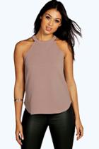 Boohoo Tiffany High Neck Strap Top Mocha