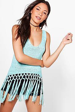 Boohoo Jasmine Tassel Hem Crochet Top