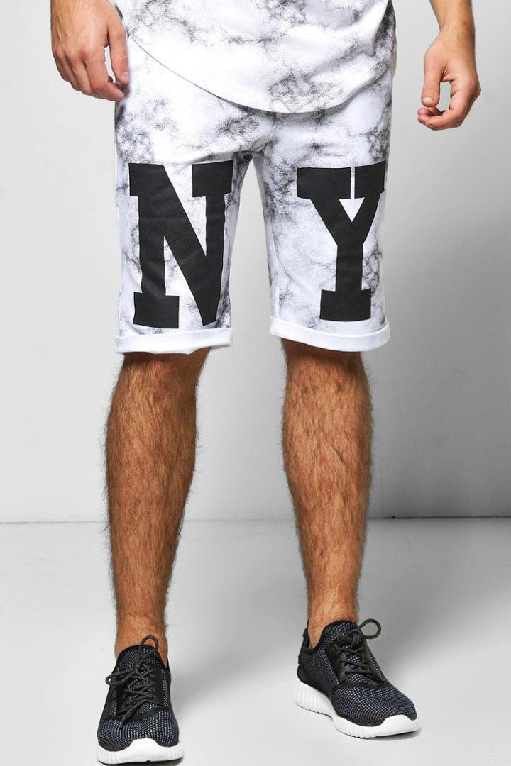 Boohoo Ny Printed Jersey Shorts White