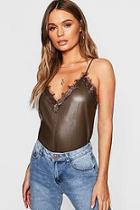 Boohoo Pu Lace Trim Cami Top