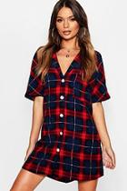 Boohoo Revere Collar Tartan Button Through Shift Dress