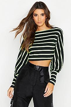 Boohoo Neon Stripe Off The Shoulder Sweat