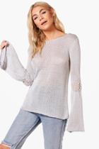 Boohoo Erica Flared Sleeve Loose Knit Jumper Grey