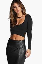Boohoo Sally Long Sleeve Cut Out Crop Top
