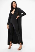 Boohoo Willow Slinky Plunge Unitard & Duster Co-ord Set Black