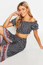 Boohoo Off Shoulder Ruffle Hem Bohemian Skirt Co-ord