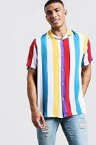 Boohoo Bright Stripe Short Sleeve Revere Viscose Shirt