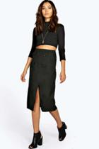 Boohoo Vera Wrap Over Button Woven Midi Skirt Black