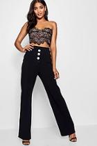 Boohoo Contrast Stitch & Button Wide Leg Trouser